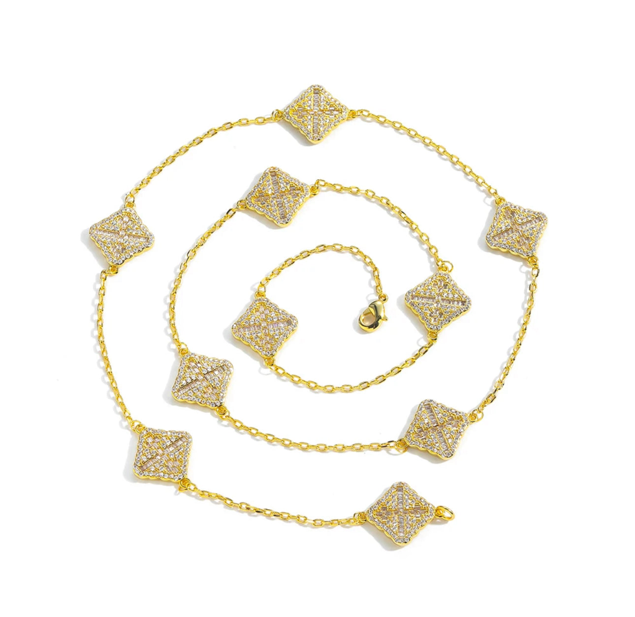 DIAMOND ROPE LEAF CHAIN NECKLACE