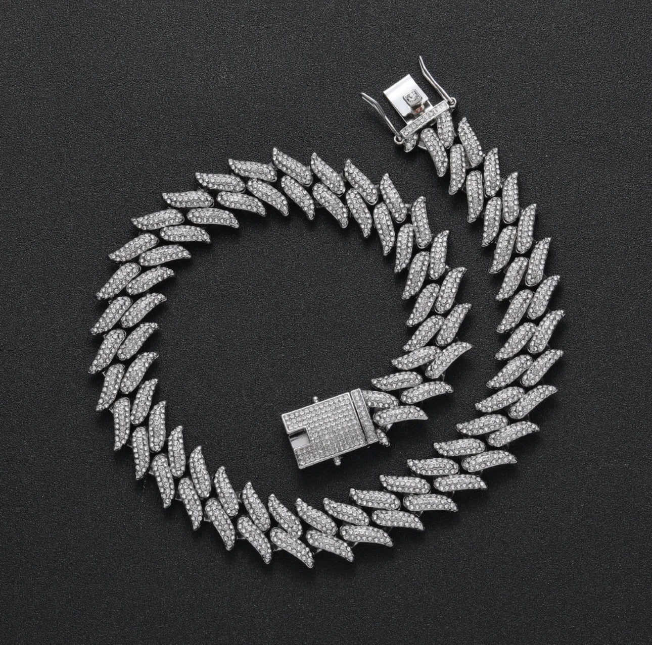 INTER LINK SPIKE CHAIN - ICED WHITE GOLD