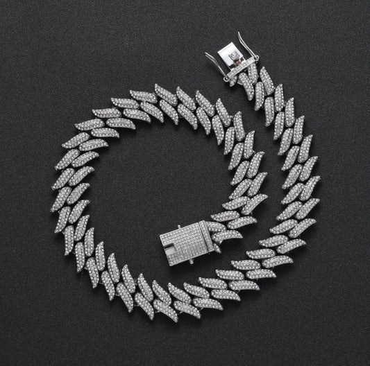 INTER LINK SPIKE CHAIN - ICED WHITE GOLD