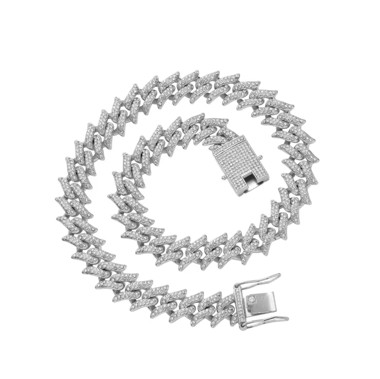 INTER LINK SPIKE CHAIN - ICED WHITE GOLD